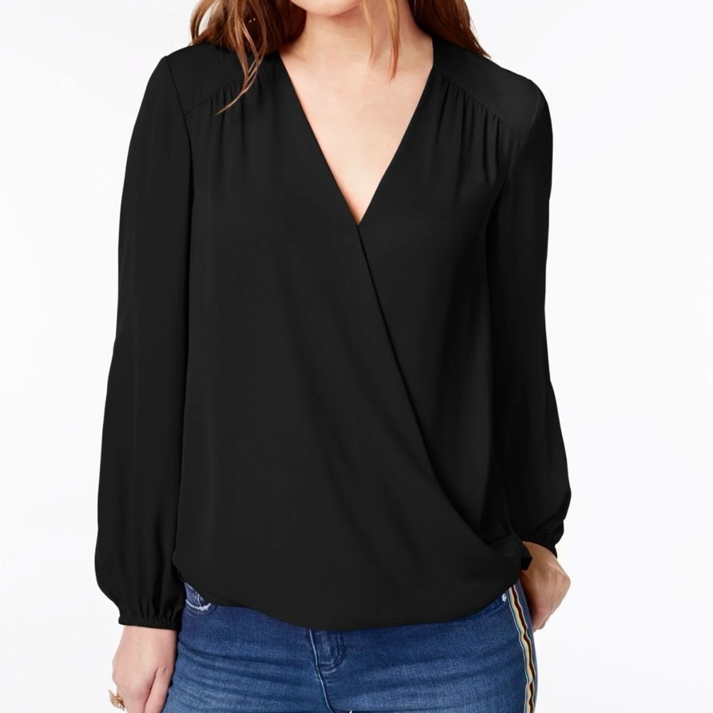 INC International Concepts Black V-Neck Blouse